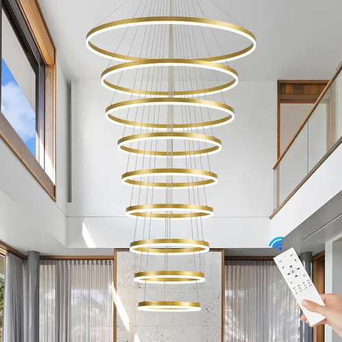 Vista 10 de Benkut Lámpara de Araña de Anillo LED Moderna Negra para Comedor, Lámpara de Araña de Techo Circular Empotrada Regulable con Control Remoto