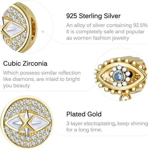 Vista 4 de Abalorios de plata de ley 925 para pulsera y joyería de la suerte, abalorios de Hamsa de Fátima, abalorios europeos compatibles con el mal de ojo