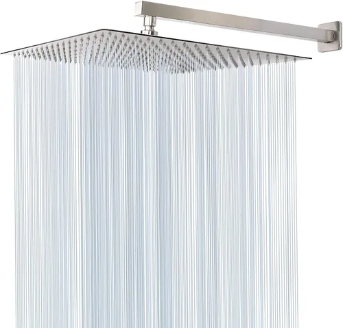 Vista 15 de Cabezal de ducha con brazo de extensión, cuadrado de alta presión con brazo de ducha, cobertura de cuerpo completo de cascada de lluvia de acero