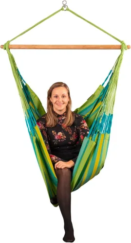 Vista 2 de LA SIESTA® - Hamaca grande y cómoda Domingo - Silla hamaca colgante resistente a la intemperie y al desgarro - Silla hamaca para interiores y Lima