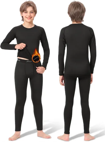 Vista 2 de 2-Set Boys Thermal Underwear Set Fleece Lined Compression Long Johns 2negro