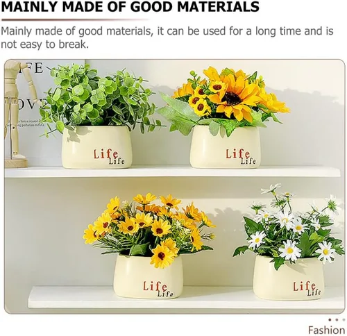 Vista 3 de HOMSFOU Planta simulada de girasol en maceta, 2 piezas, decoración de bonsái artificial para interiores para sala de estar, centro de mesa