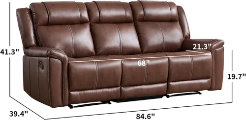 Vista 2 de EBELLO Sofá reclinable de cuero sintético de 3 plazas, sofá reclinable manual, silla de 3 asientos de estilo moderno de mediados de siglo con Marrón