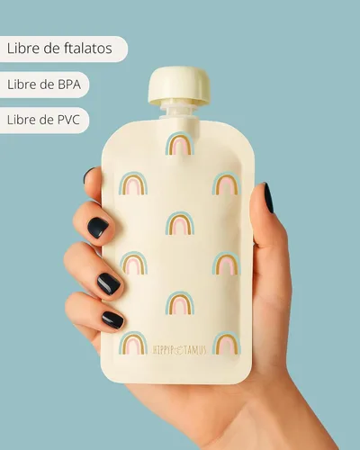 Vista 2 de Hippypotamus Bolsas reutilizables de comida para bebés para niños pequeños, sin BPA, aptas para lavavajillas y congelador, recipientes de comida