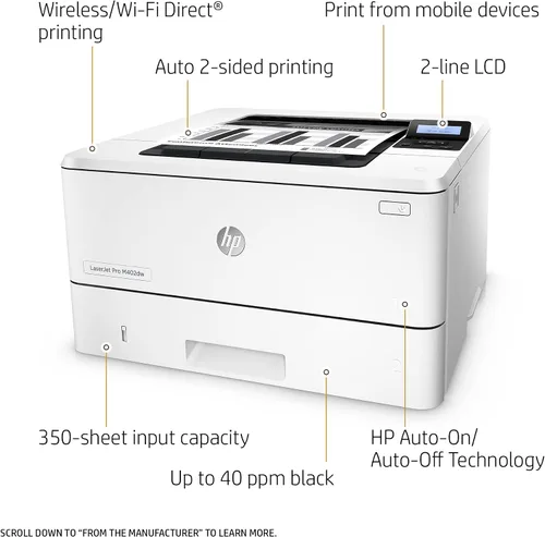 Vista 3 de HP LaserJet Pro M402dw Impresora láser inalámbrica con impresión de doble cara, lista para reabastecimiento de Amazon Dash (C5F95A)