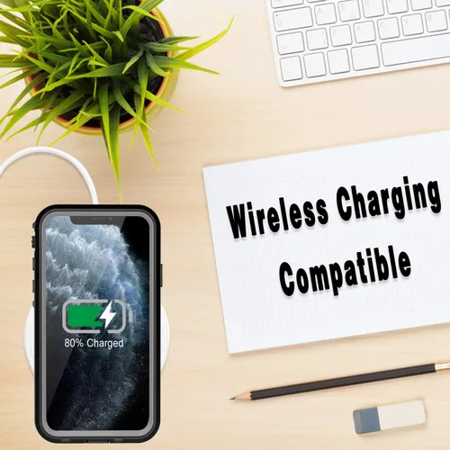 Vista 5 de Funda resistente al agua para iPhone 11 Pro Max, diseño delgado con protector de pantalla integrado, a prueba de golpes, 6.5 pulgadas (negro y gris)
