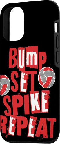 Vista 2 de iPhone 15 Parents Girls Volleyball Bump Set Spike Repeat Red & White Case