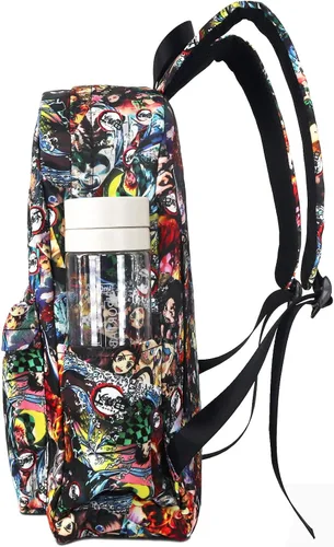 Vista 3 de Roffatide Mochila de dibujos animados de anime para mujeres y hombres, mochila estampada de 15.6 pulgadas, mochila para laptop, cosplay, color negro
