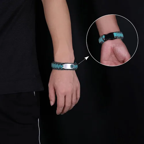 Vista 4 de Pulsera de alerta médica Paracord para hombres y mujeres Pulsera de identificación médica de acero inoxidable con hebillas de liberación lateral