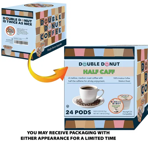 Vista 27 de Double Donut Coffee Cápsulas de Café Half Caff, Cápsulas de Café de Media Cafeína de Porción Individual para Cafeteras Keurig K Cup, Tostado Medio