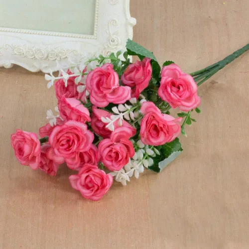 Vista 10 de Flor artificial de gama alta 5 tenedor 15 mini rosas decoración del hogar