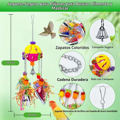 Vista 3 de Juguetes de pájaros, loro colorido jalar, tenis masticables de acrílico para amazonas, mini guacamayos, grises africanos, cacatúas, conures