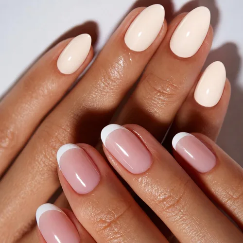 Vista 19 de modelones 64 uñas postizas de punta francesa a presión, uñas postizas cortas de almendra a presión con pegamento de uñas, pestañas adhesivas, lima