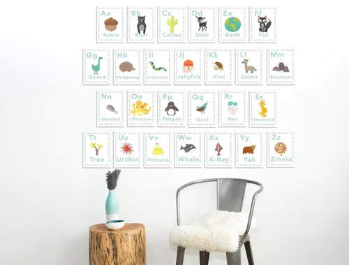 Vista 3 de Tarjetas de pared del alfabeto inglés de 5 x 7 pulgadas, pared del alfabeto, nuestro mundo, temática de la naturaleza, arte de pared para niños