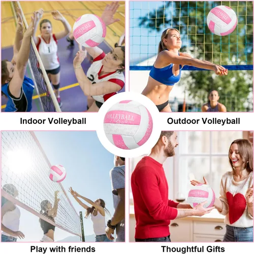 Vista 3 de Pelota de voleibol rosa y morado, tamaño 5, tamaño oficial con bomba para mujeres, niñas, hombres, jóvenes, adolescentes y adultos, pelota