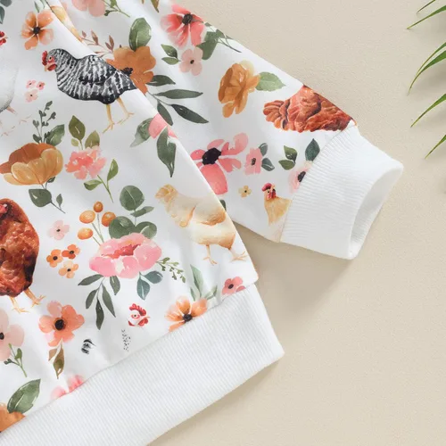 Vista 5 de Ropa de otoño para bebé, niña y niño, sudadera con cuello redondo y estampado de flores, pantalones largos, 2 piezas