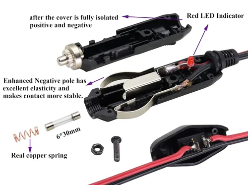 Vista 5 de Paquete de 2 adaptadores de enchufe macho de encendedor de cigarrillos de 12 voltios con cable de cables de luz LED y cable de 16 AWG para enchufe