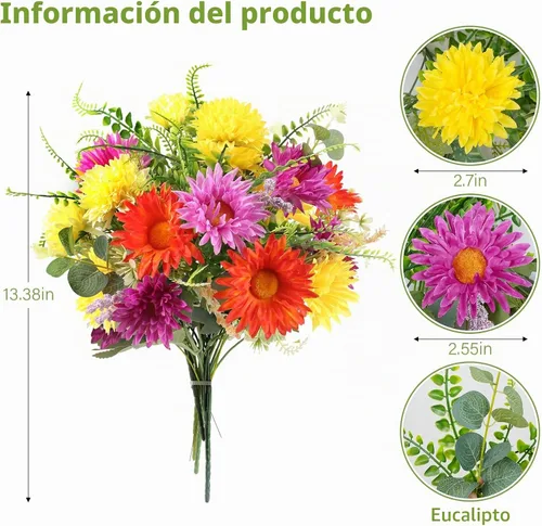 Vista 3 de Fall Cemetery Flowers for Grave, Faux Gerbera Daisies Flowers (13.38in) Arreglos florales de seda de otoño para el hogar, jarrón de mesa
