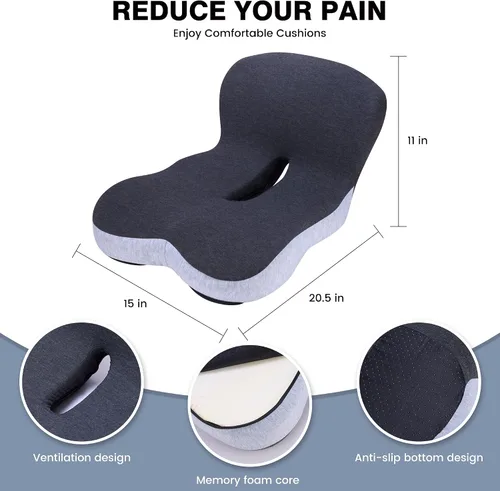Vista 3 de Cojín de espuma viscoelástica para asiento de automóvil, cojín ergonómico para asiento de conductor para ciática y dolor de coxis, almohadilla