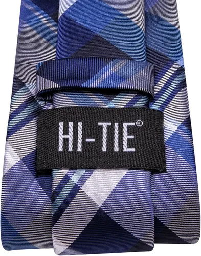 Vista 229 de Hi-Tie Corbata clásica de cachemira para hombre con pañuelo y gemelos a cuadros