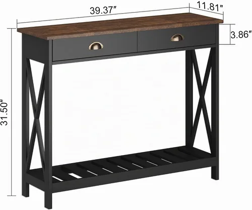 Vista 2 de ChooChoo Mesa Consola de Granja con Cajón para Entrada, Mesa de Entrada Larga y Estrecha con Estante para Sala de Estar, Mesa de Sofá de Pasillo