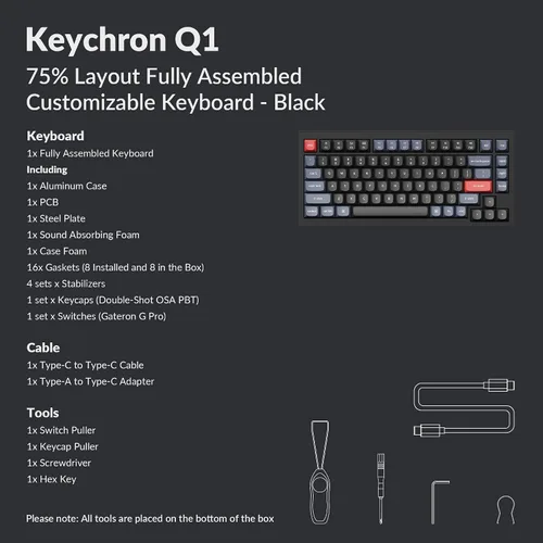 Vista 8 de Keychron Q1 RGB Teclado mecánico personalizado con cable QMKVIA macro programable con 75 de diseño intercambiable en caliente Gateron G Pro Blue