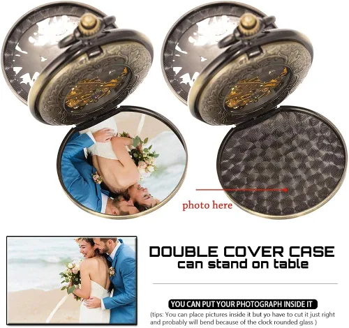Vista 6 de ManChDa Reloj de bolsillo mecánico de esqueleto antiguo para hombre Dragon Hollow Hunter con cadena y caja, Mecánico