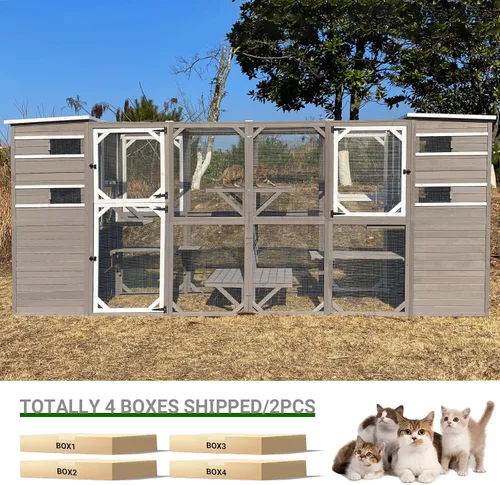 Vista 7 de PetsCosset Gran Encierro para Gatos al Aire Libre, Casa para Gatos Resistente a la Intemperie Conectada a la Ventana para Múltiples Gatos, Refugio