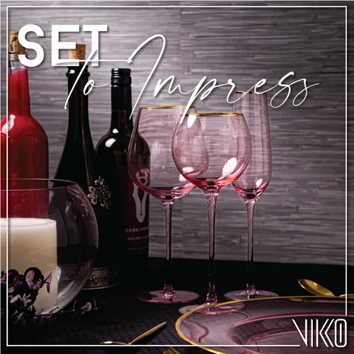 Vista 4 de Vikko Copas de vino, copa de vino rosa de 17 onzas con borde dorado, juego de 4 copas de vino con tallo para vino tinto y blanco, copas de vino
