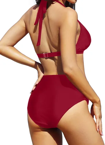 Vista 10 de Tempt Me Women Two Piece High Waisted Bikini Swimsuit Ruched Tummy Control Bottoms Keyhole Bathing Suits