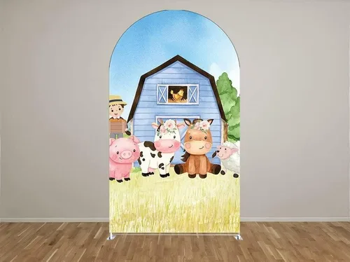 Vista 2 de Fundas de fondo de arco para fiestas, diseño de granero, diseño de granero, fundas elásticas para cumpleaños, banquetes, fiestas, baby shower
