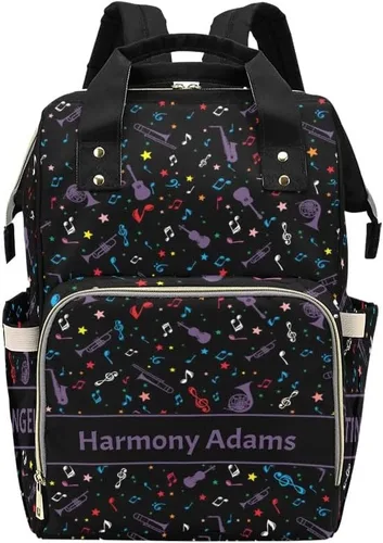 Vista 25 de Mochila para pañales personalizada, regalo con nombre, notas musicales, estrellas, azul oscuro, bolsa de viaje versátil: gran capacidad y múltiples