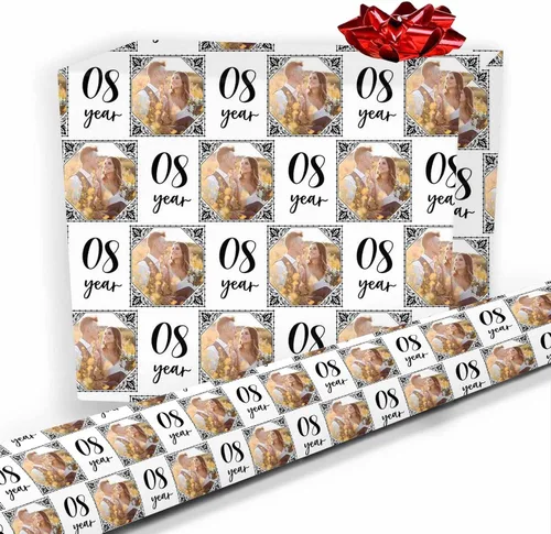 Vista 12 de Artsadd Papel de regalo personalizado con texto con imagen para aniversario, día de San Valentín, papel de regalo con foto personalizada con corazón