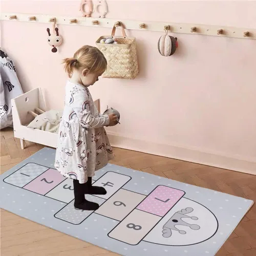 Vista 6 de Hopscotch Mat de 31 x 63 pulgadas, alfombra de juego de salto y cuenta con bonito diseño de estrella, alfombra de juego antideslizante para niños