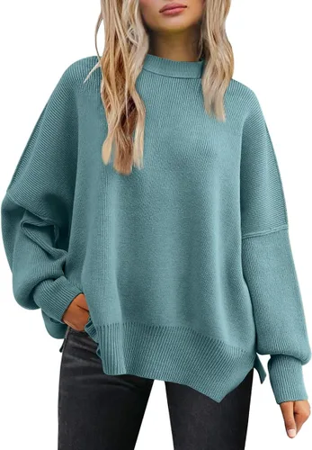 Vista 31 de Lillusory - Suéter extragrande con mangas de murciélago y cuello redondo para mujer, prenda moderna de otoño de tejido de punto sin botones
