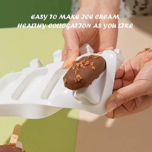 Vista 6 de 2 Moldes Pequeños Mini para Paletas, Moldes para Cakesicles de Silicona, Molde para Cake Pops con 4 Cavidades con 100 Palitos de Madera y 100