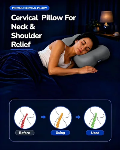 Vista 2 de Almohada cervical para dormir, almohadas de espuma viscoelástica Gris