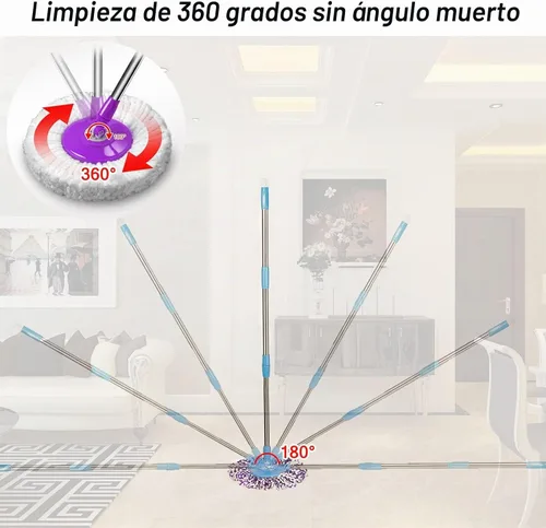 Vista 5 de Repuesto de mango de poste de trapeador giratorio, mango telescópico giratorio de 360 grados, accesorios de herramienta de limpieza, versión Azul