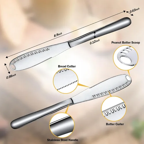 Vista 4 de Cuchillo de mantequilla de acero inoxidable Nevkha - Cuchillo listo para mantequilla de 3 en 1, esparcidor de mantequilla y gadget de cocina