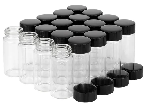 Vista 9 de Frascos de vidrio transparente de 0.2 fl oz con tapas de plástico de rosca, paquete de 100 botellas pequeñas de muestra líquida, frasco a prueba