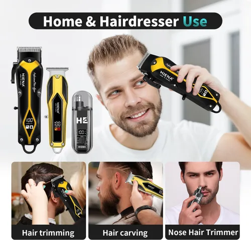 Vista 6 de HIENA PRO Cortadora de pelo profesional para hombres, juego de cortapelos eléctrico para kit de peluquería, juego de cortapelos y recortadora, juego