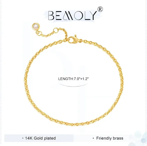 Vista 4 de Bemoly Pulsera de eslabones de oro de 14 quilates para mujer, delicada pulsera de cadena ajustable, cadena de malla de eslabones de clip, lindas
