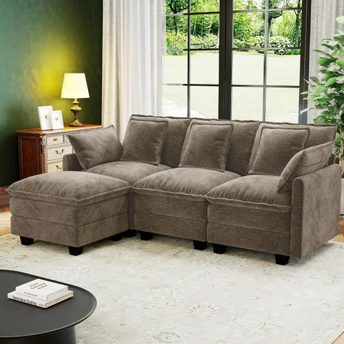 Vista 24 de Seccional Cloud Couch de 107", Sofá Seccional Modular en Forma de U, Sofá de Asiento Profundo de 4 Asientos con 6 Almohadas Extraíbles Lavables y 2