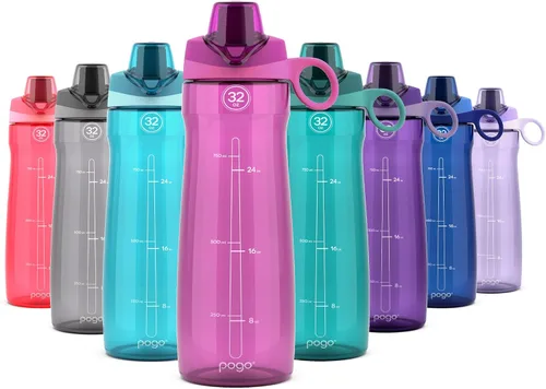 Vista 32 de Pogo Botella de agua de plástico tritán sin bisfenol A con tapa con pico de 18 onzas, color azul