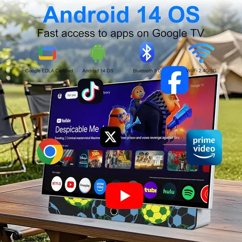 Vista 2 de Smart TV portátil de 27 pulgadas con batería incorporada, TV al aire libre FHD de 1080P para casas rodantes y campamentos, HDR10, Dolby Audio, WiFi