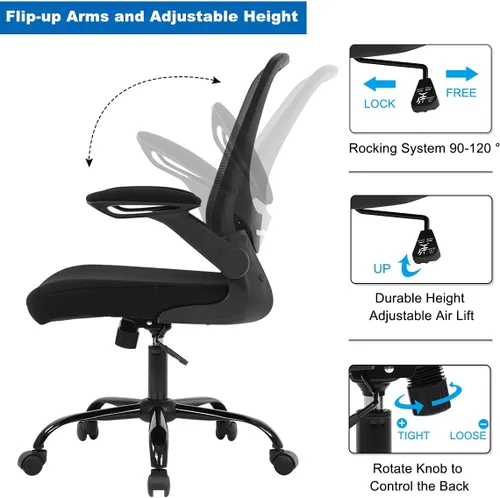 Vista 7 de Silla de oficina en casa, silla de escritorio ergonómica con soporte lumbar ajustable y reposabrazos abatibles, silla de computadora de malla