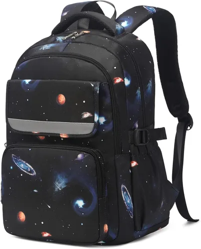 Vista 2 de Mochila escolar para niños, bolsa de libros para el espacio exterior con lonchera 3 en 1, Con color, Mochilas Daypack