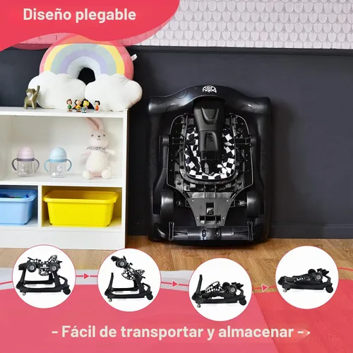 Vista 6 de BABY JOY Andador de bebé 4 en 1, Andador de actividad plegable con altura y velocidad ajustables, música, luces, antivuelco, andador de empuje