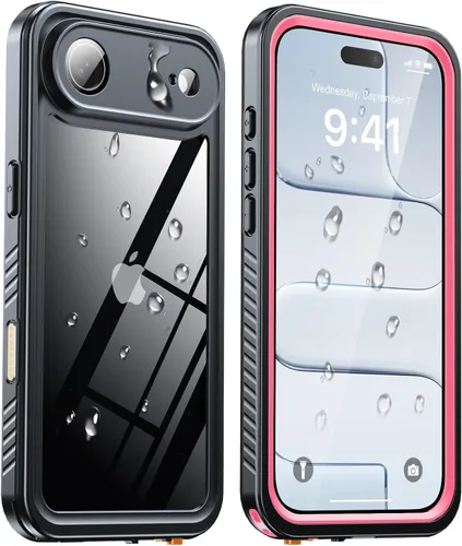 Vista 39 de ANTSHARE Funda impermeable IP68 para iPhone 16, negro/transparente Lente incorporada/protector de pantalla, protección militar contra caídas, funda