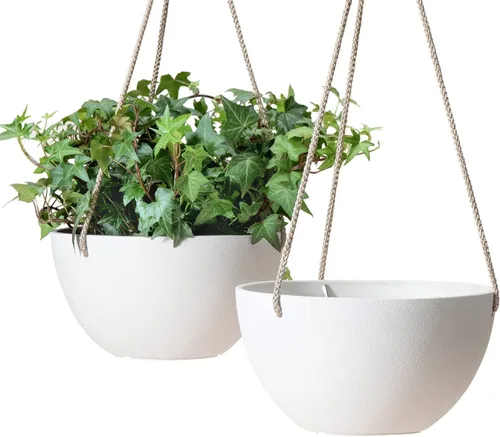 Vista 9 de LA JOLIE MUSE Macetas Colgantes para Flores y Plantas - 9.84 Pulgadas Interiores Exteriores Balcón Patio Juego de Jardineras Colgantes de 2